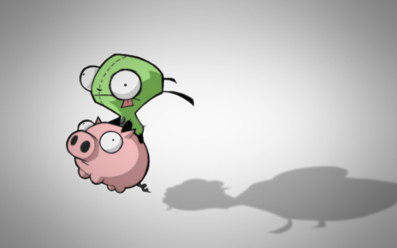 Zim and Gir flying on a pig