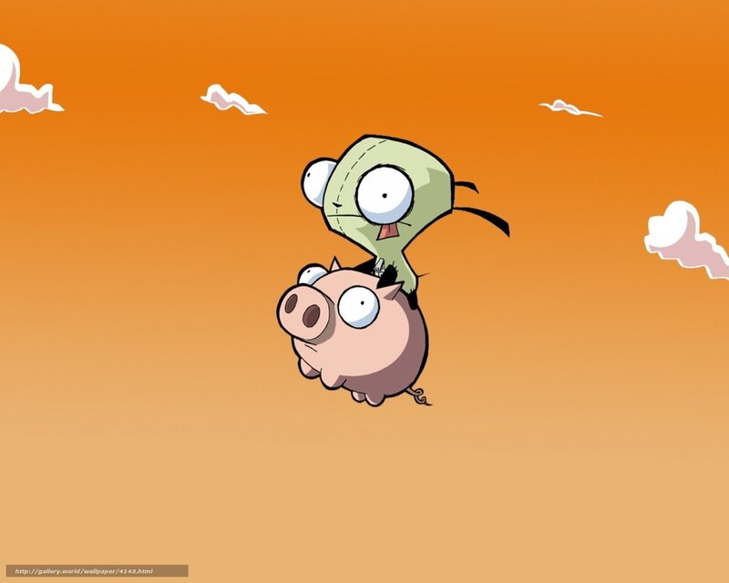 Zim and Gir flying on a pig