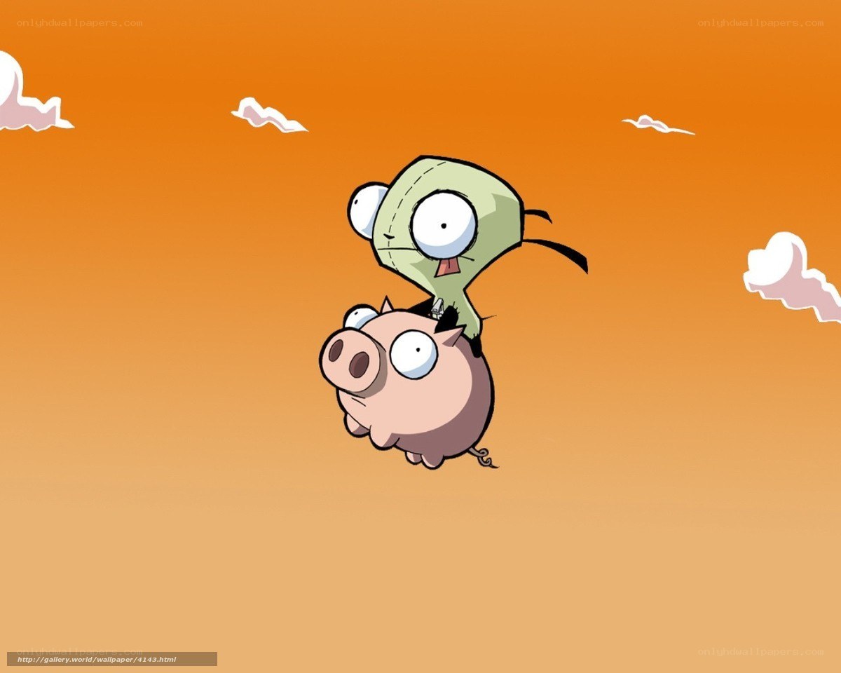 Zim and Gir flying on a pig