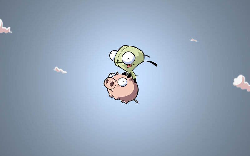 Zim and Gir flying with a pig