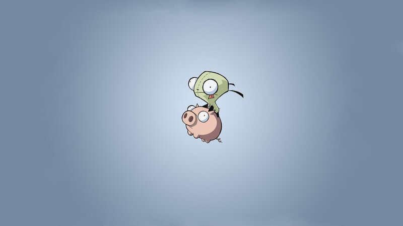 Zim and Gir flying with a pig