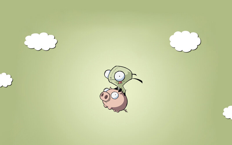 Zim and Gir flying with a pig