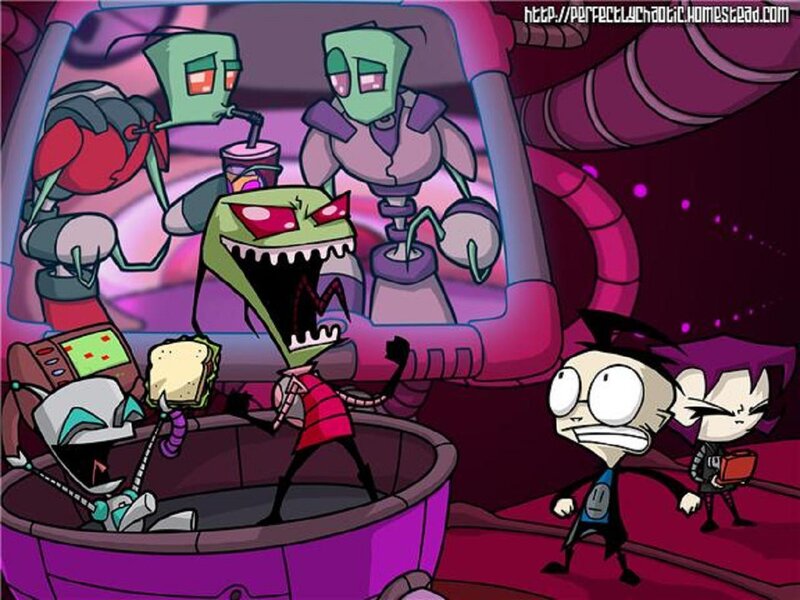 Zim and Gir in a chaotic scene