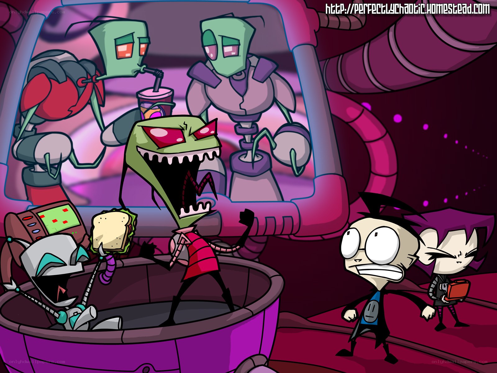 Zim and Gir in a robot cafe