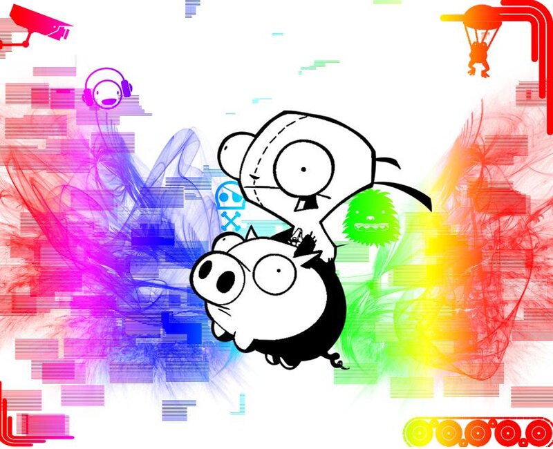 Zim and Gir in colorful chaos