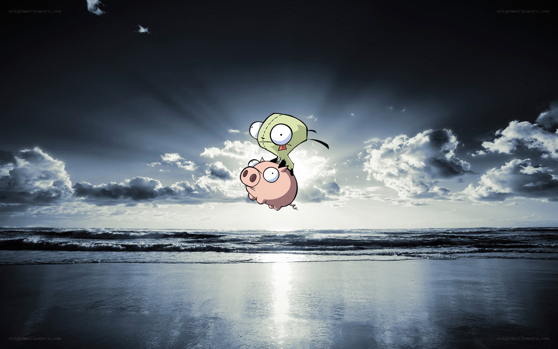 Zim and Gir on a beach