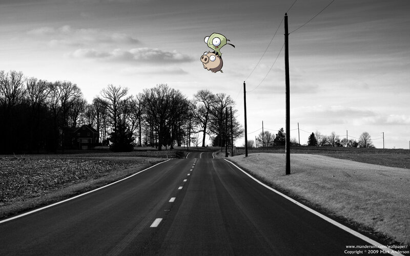 Zim and Gir on a country road
