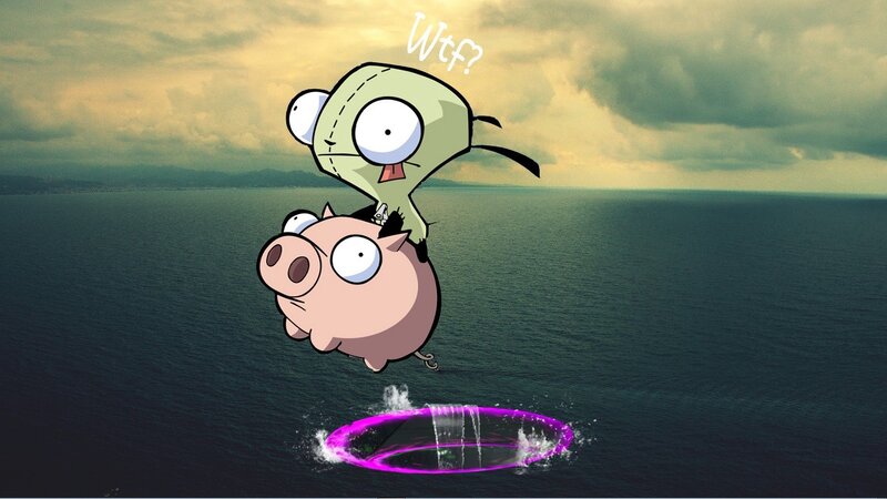 Zim and Gir on a pig