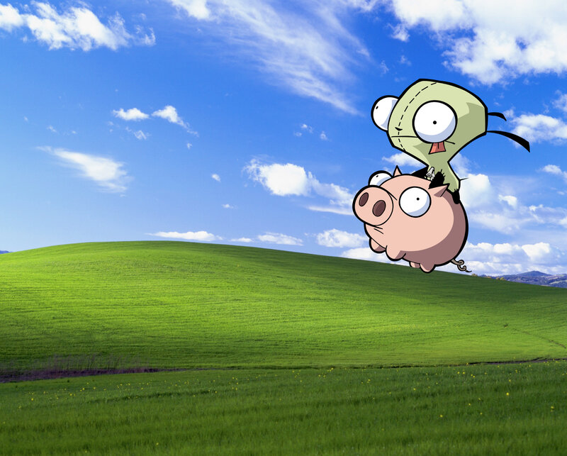 Zim and Gir on a pig