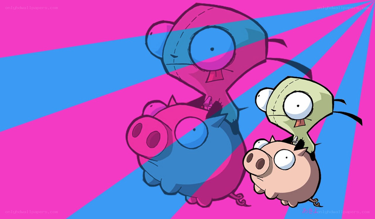 Zim and Gir with pigs