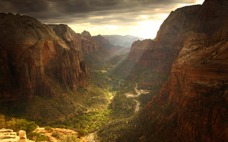 Zion Canyon Landscape — Brown, Dramatic, Sunset