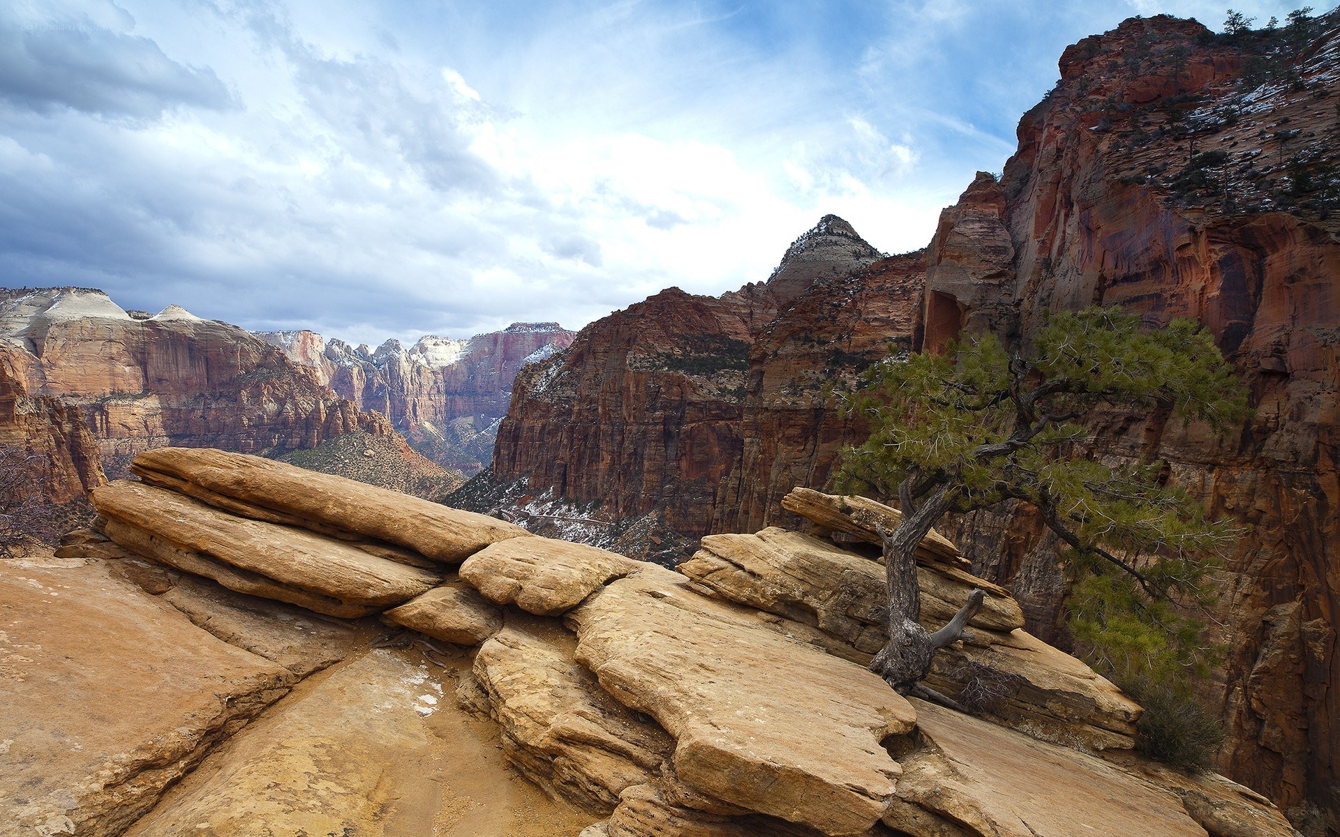 Zion Canyon vista with snow