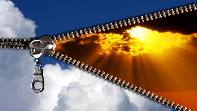 Zipper Opening to Sky — Blue, Dramatic, Sunset, Digital Art, Clouds