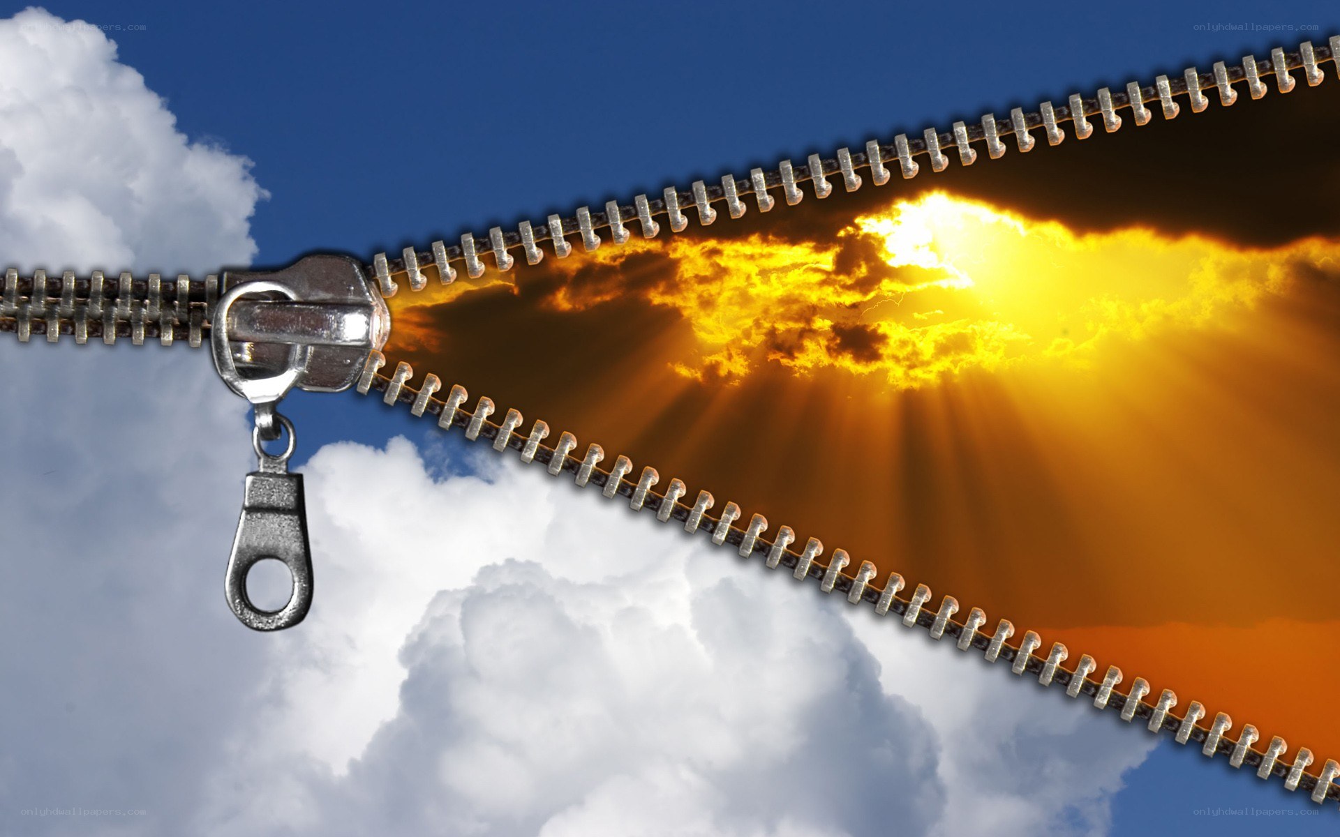 zipper revealing sunset sky