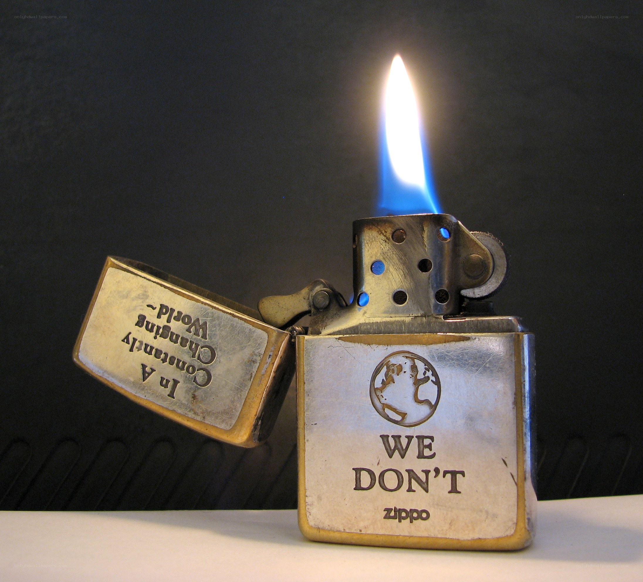 Zippo lighter with blue flame