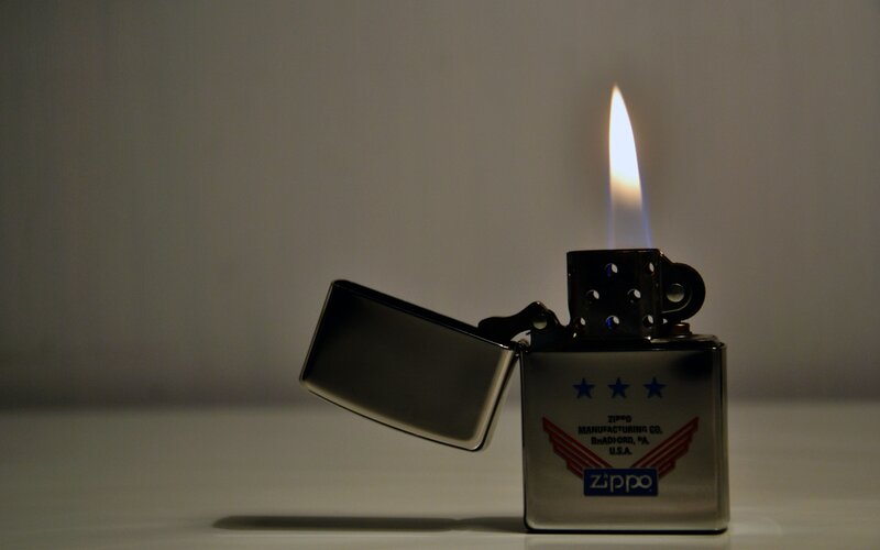Zippo Lighter with Flame — Silver, Dramatic