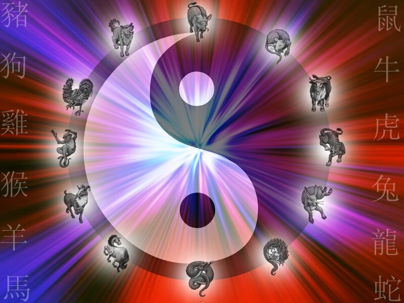 Zodiac Animals Around Yin-yang