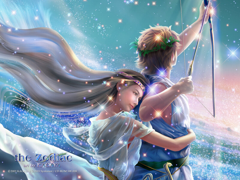 Zodiac art with archer and maiden