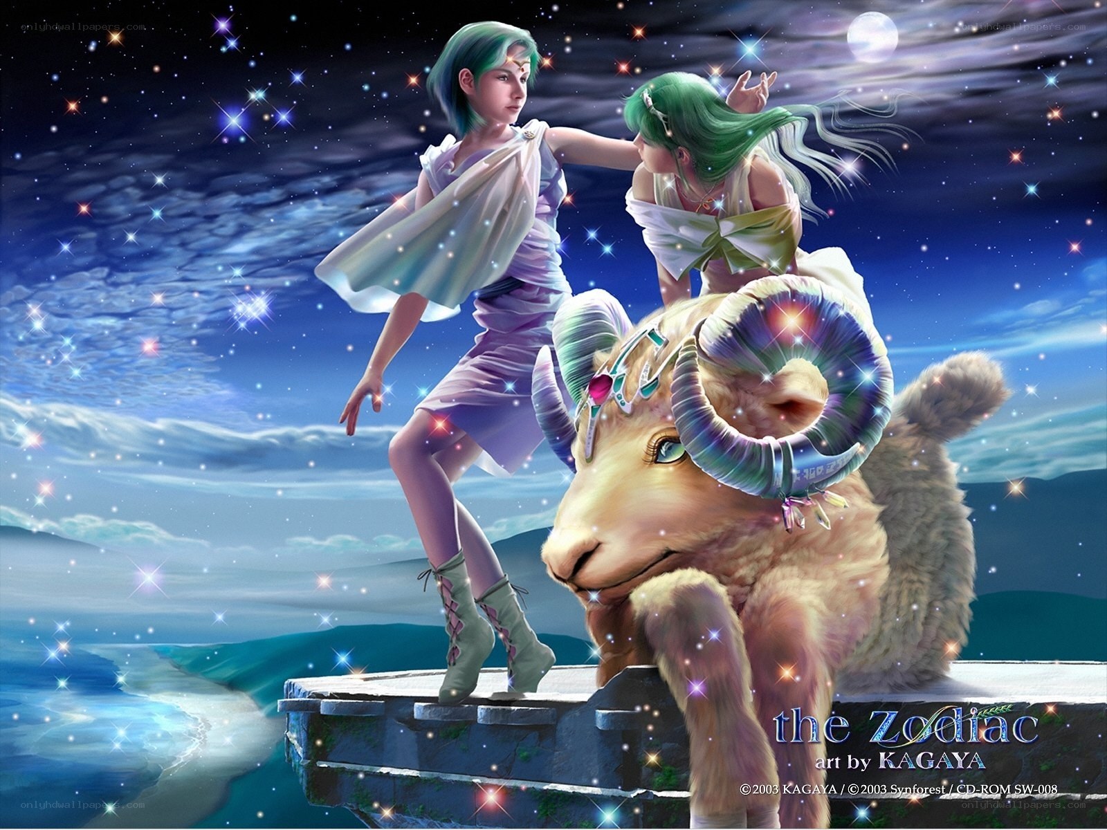 Zodiac artwork with ram and figures