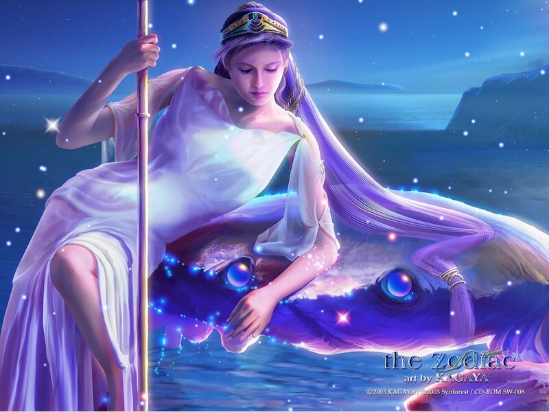 Zodiac artwork with woman and sea creature
