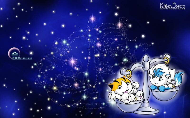 Zodiac cat characters on scales