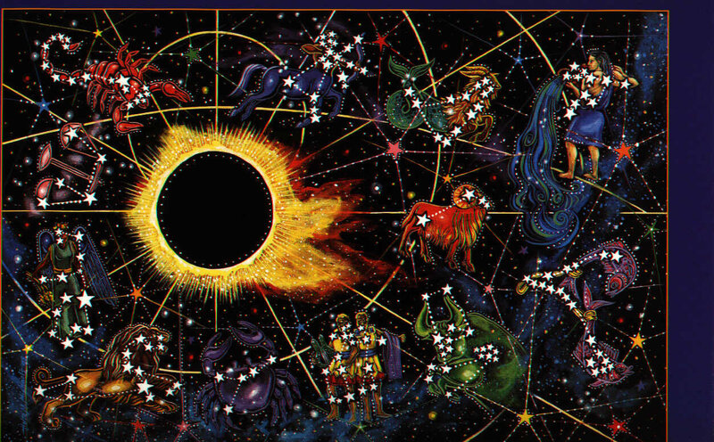 Zodiac constellations and solar eclipse