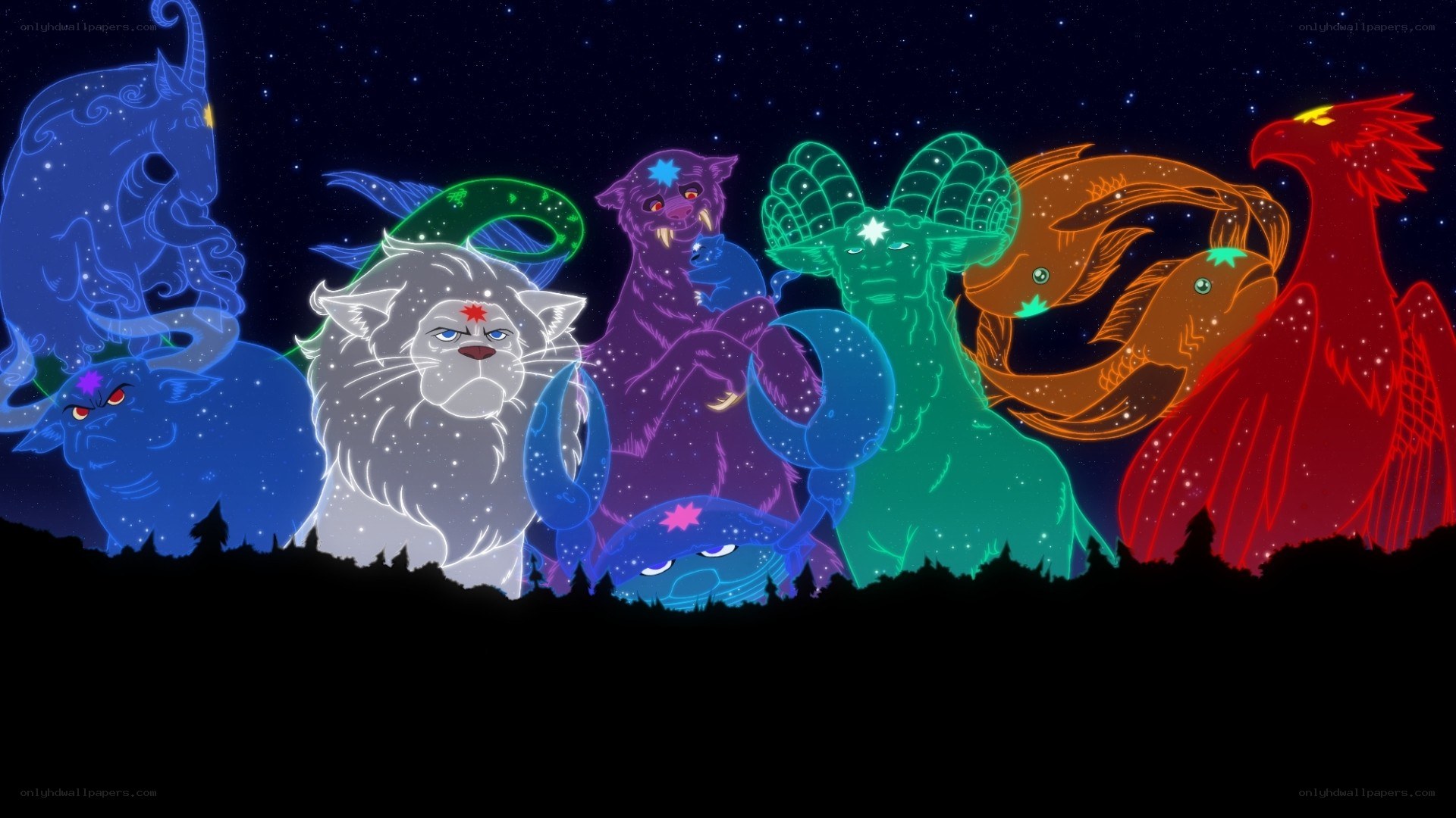 zodiac creatures in night sky