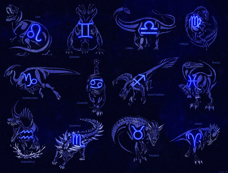 Zodiac signs with dinosaurs