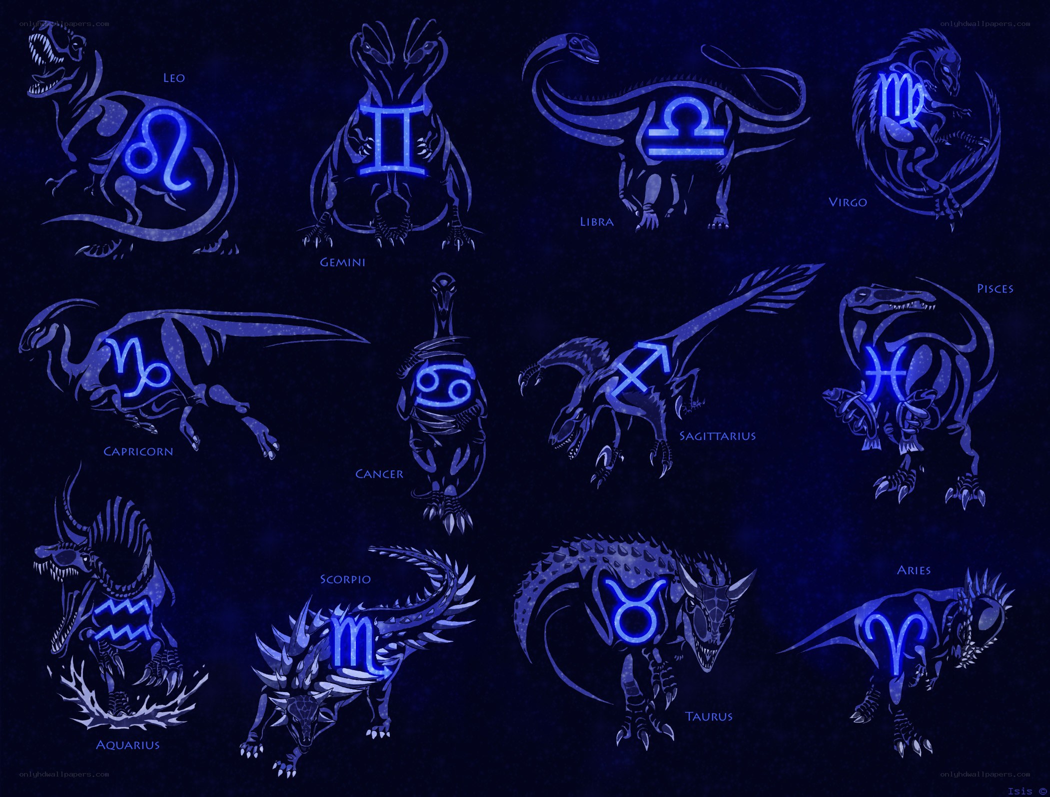 Zodiac signs with dinosaurs