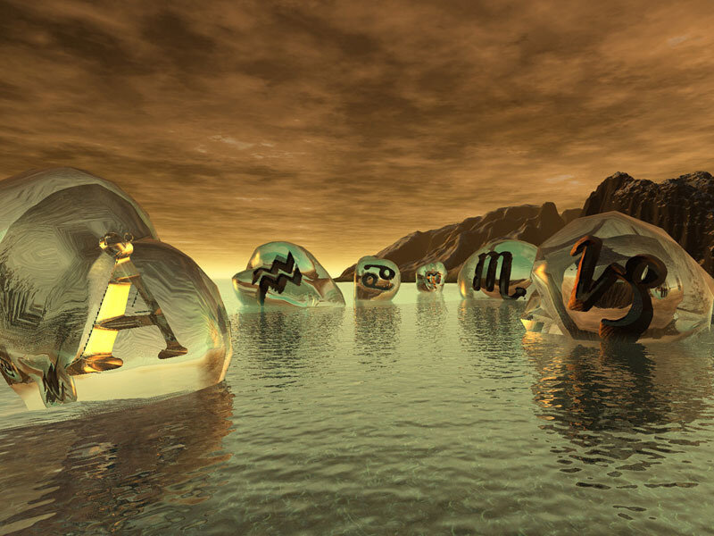 zodiac symbols in glass orbs