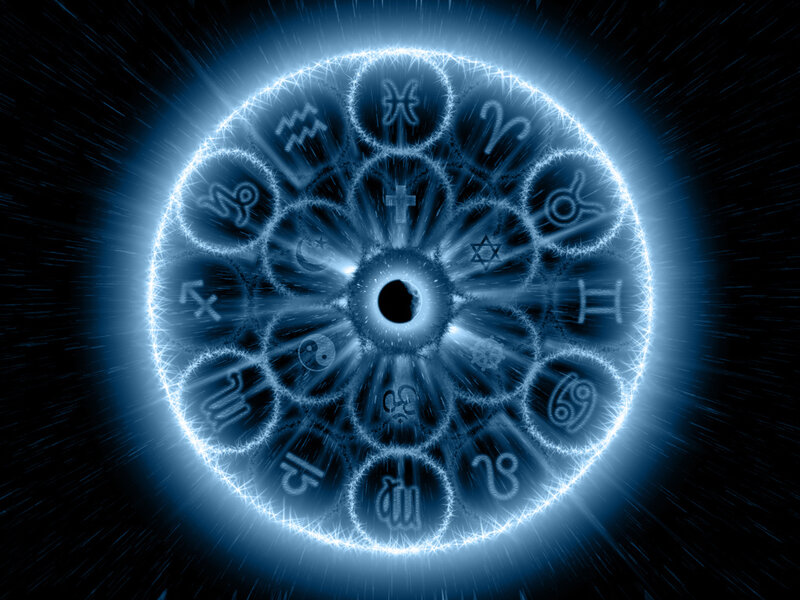 zodiac wheel with astrological symbols