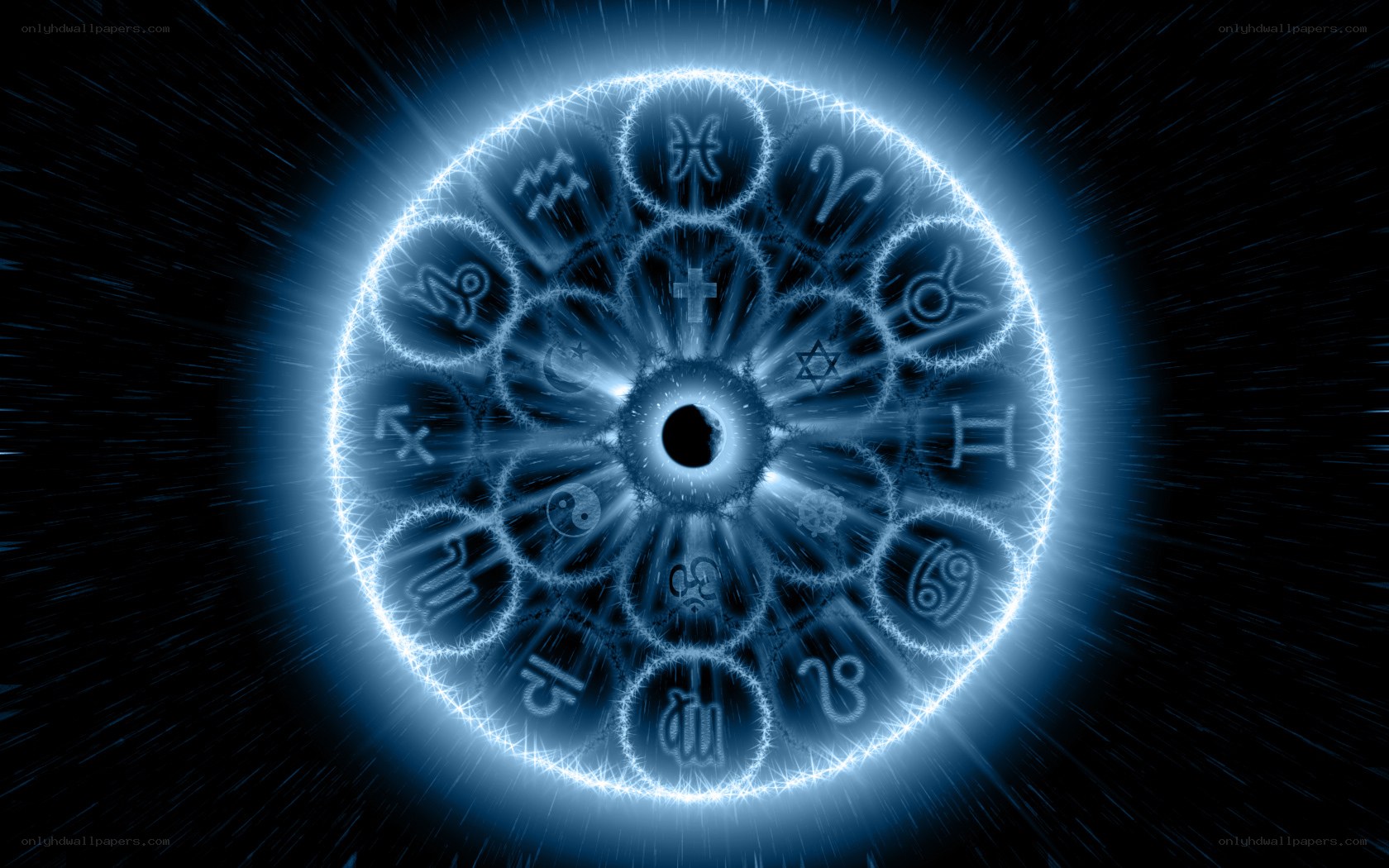 Zodiac wheel with celestial symbols
