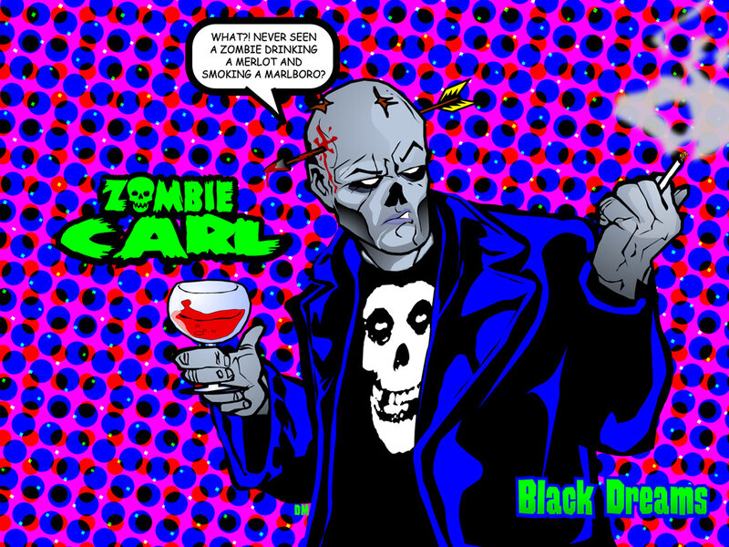 Zombie Carl drinking wine
