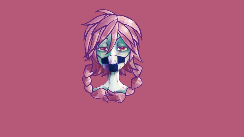 zombie character with checkered mask