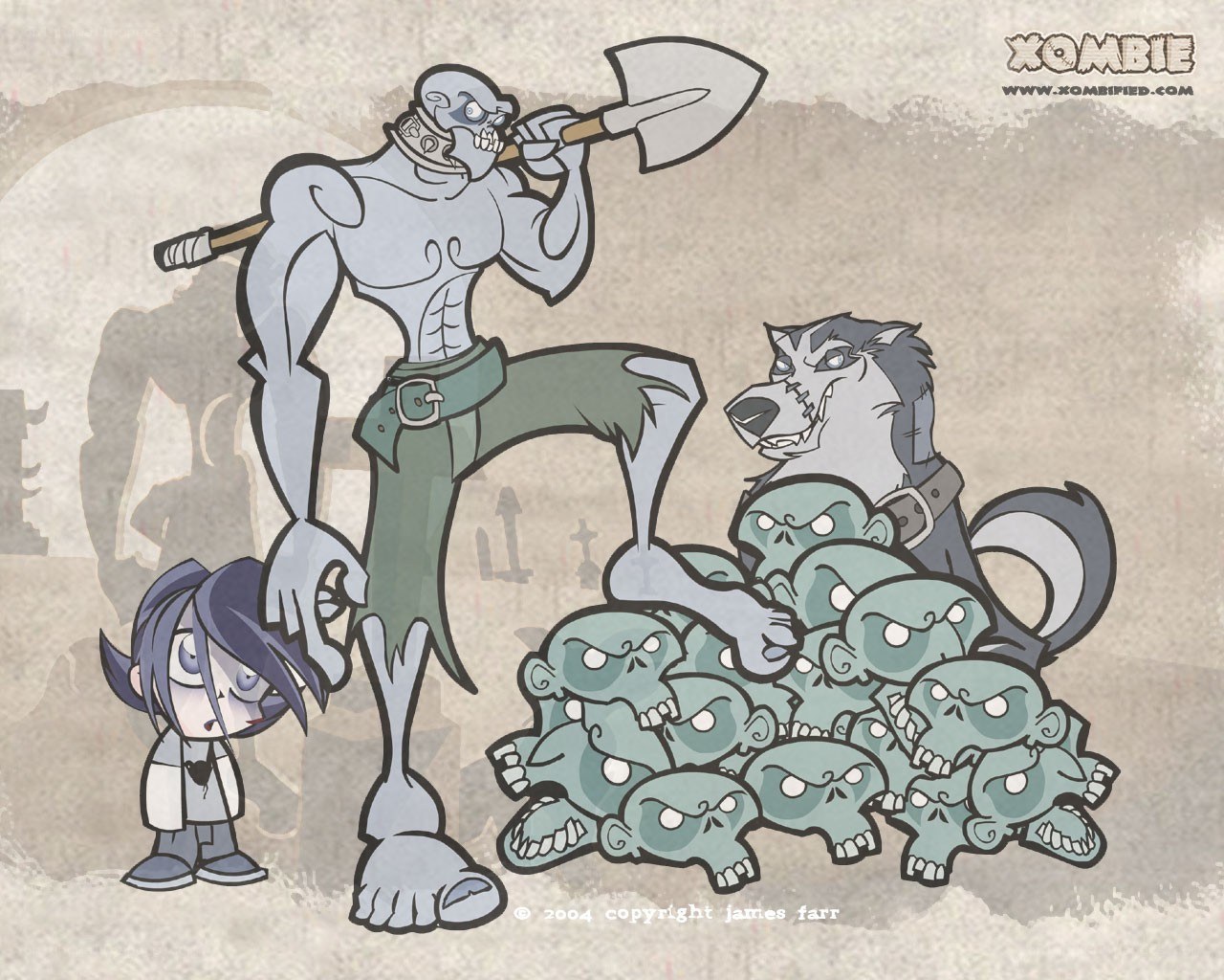 Zombie characters in a graveyard