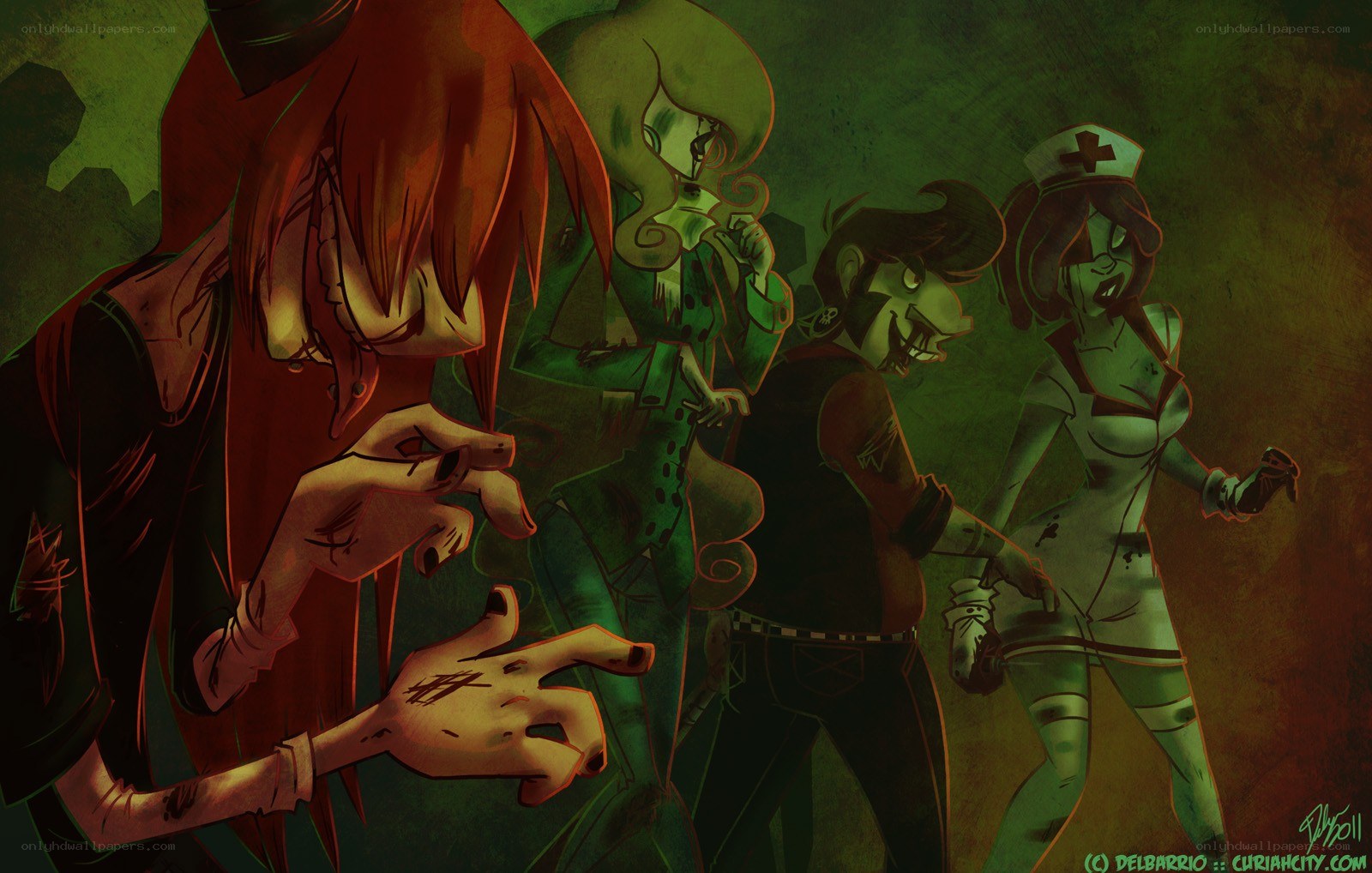 zombie characters in dark scene
