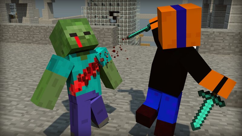 Zombie combat in Minecraft