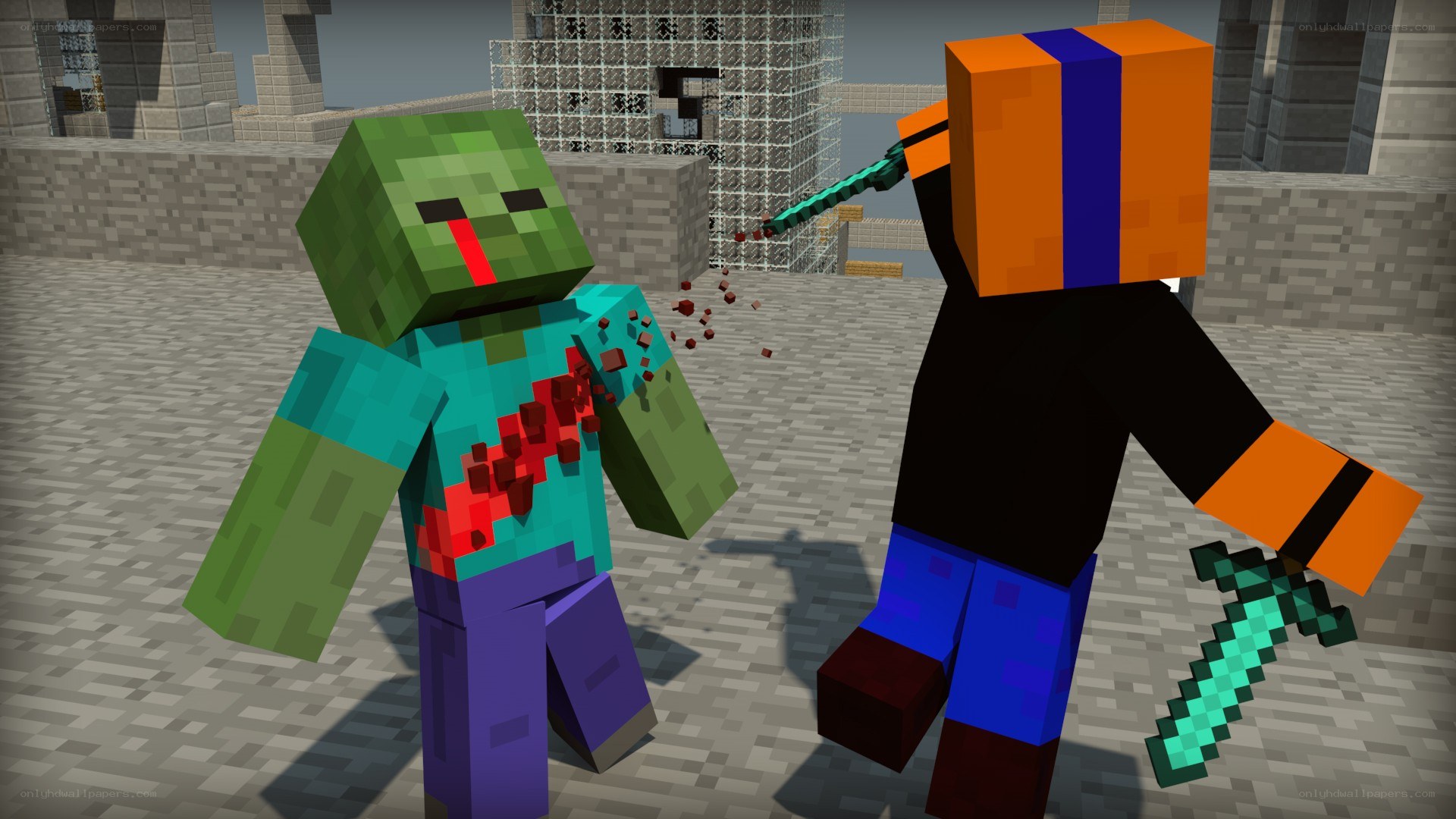 Zombie combat in Minecraft