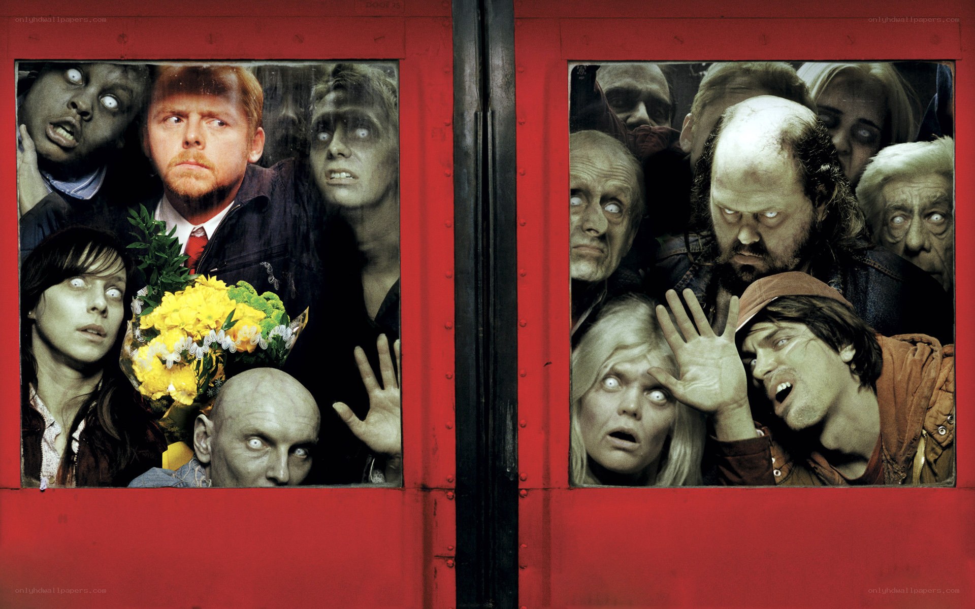 Zombie crowd at train doors