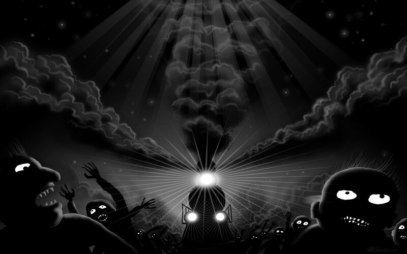 zombie crowd worshipping light
