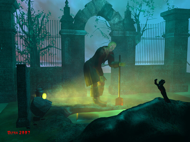 Zombie digging in a graveyard