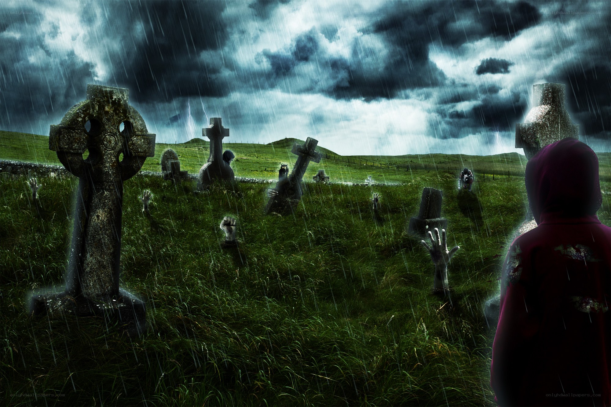 Zombie graveyard in the rain