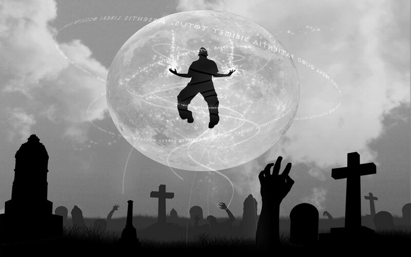 zombie graveyard with floating figure