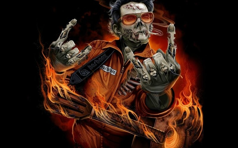 zombie guitarist with flames