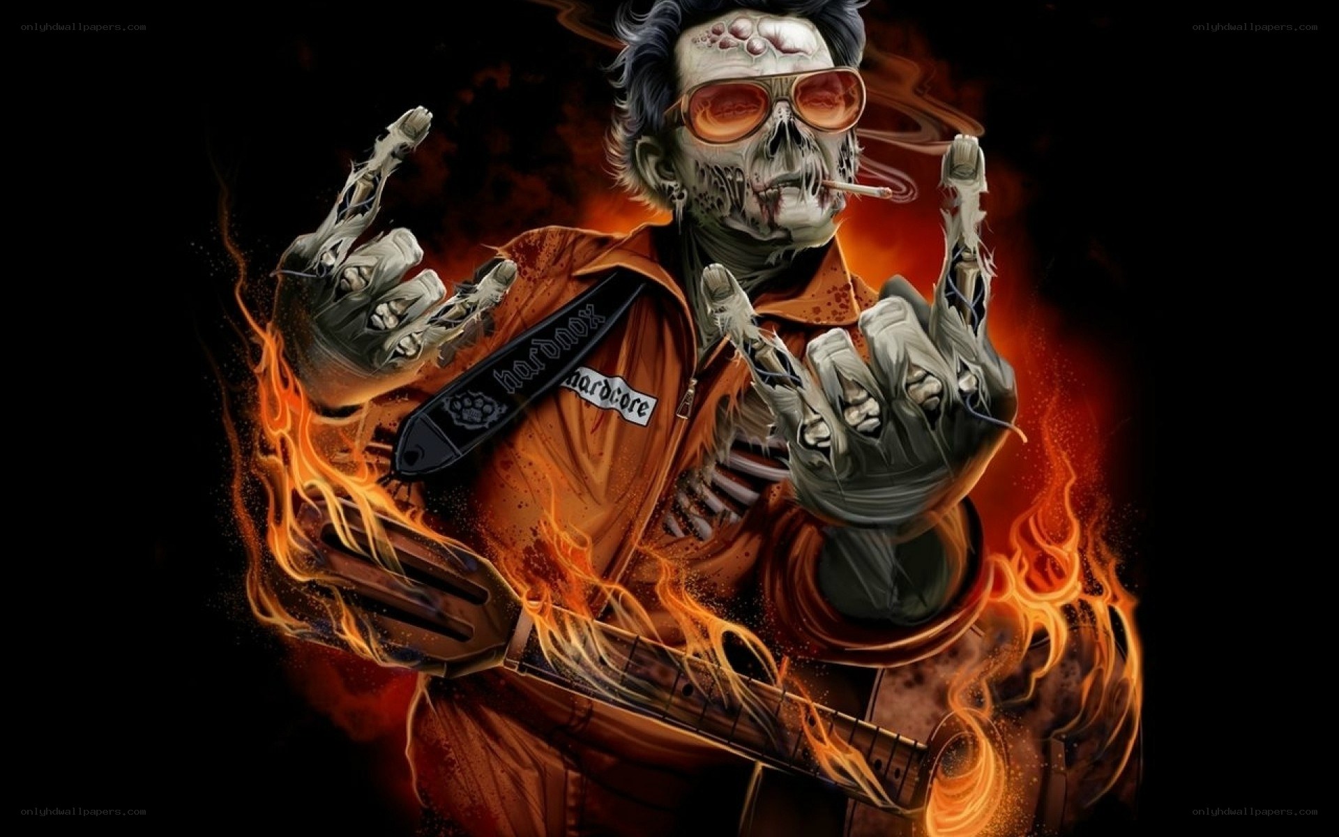 zombie guitarist with flames