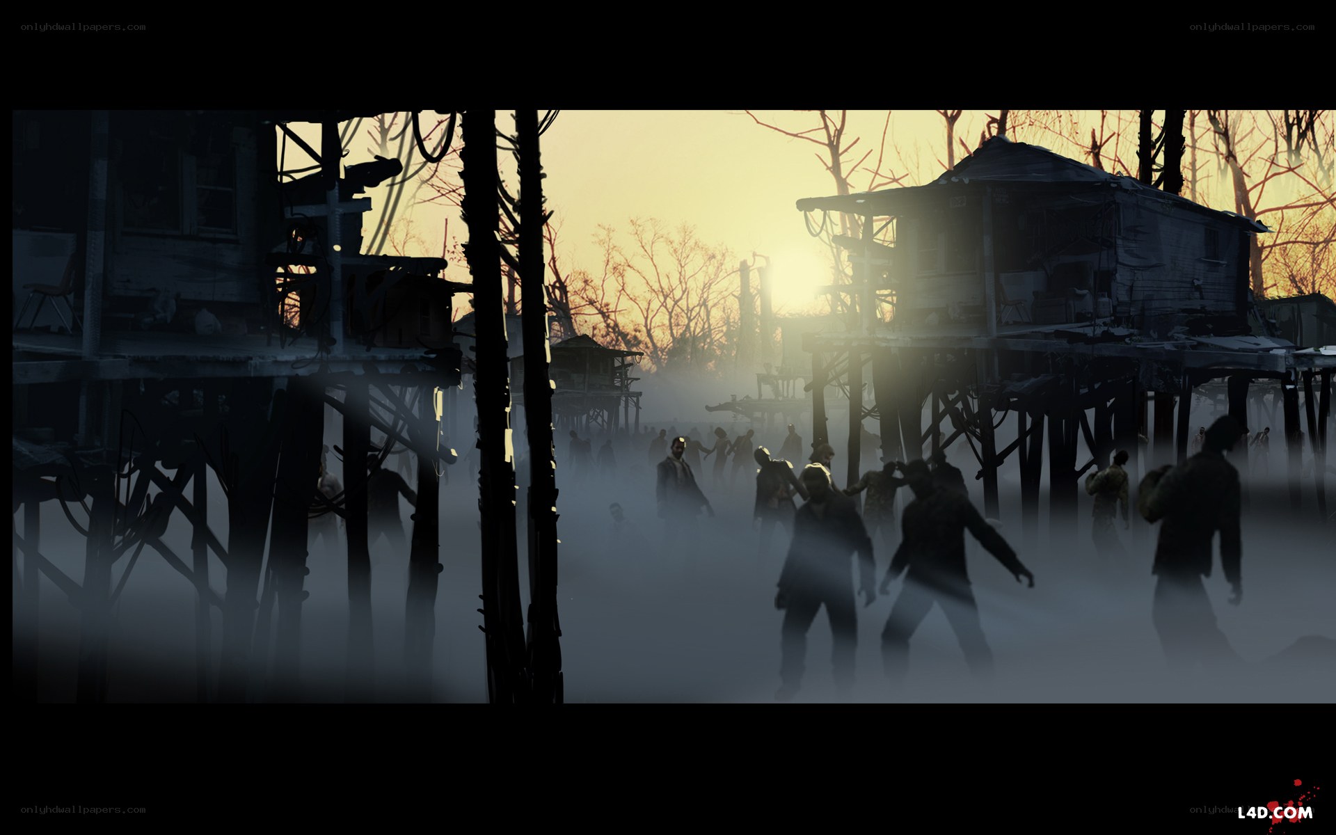 Zombie horde at sunset