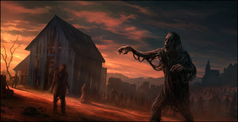 Zombie Horde at Sunset — Orange