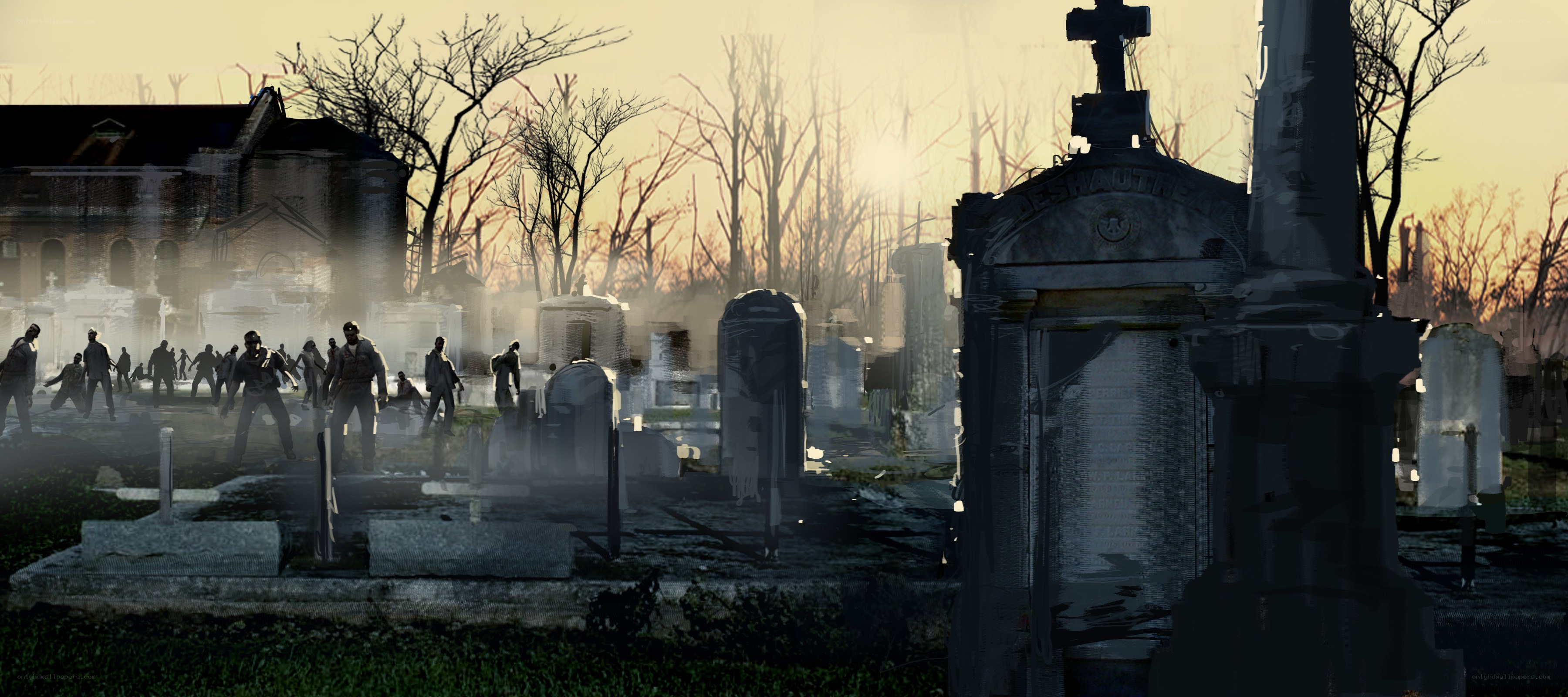 Zombie horde in cemetery