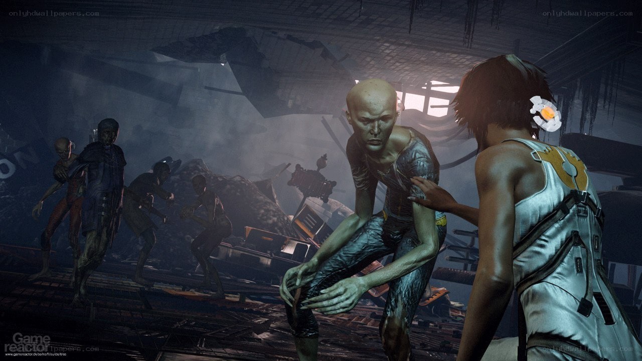 Zombie horde in ruined facility