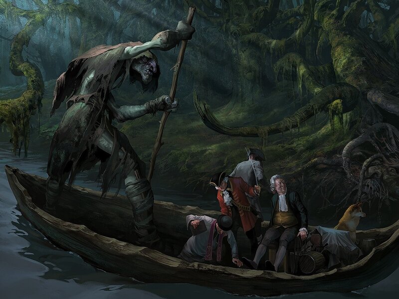 Zombie in a Boat — Green, Dark, Night